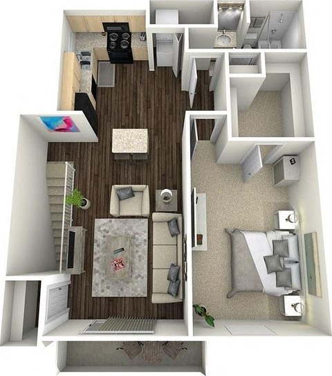 Floor plan for 1 bed, 1 bath, 670 sqft